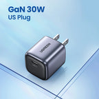 30W GaN USB-C Fast Wall Charger for Smartphones and Tablets