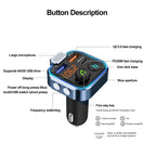Bluetooth 5.0 FM Transmitter Car Adapter with 38W PD and QC3.0 Charger