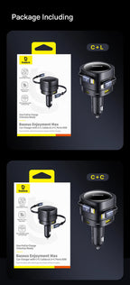 90W Fast Car Charger with Dual Retractable Cables