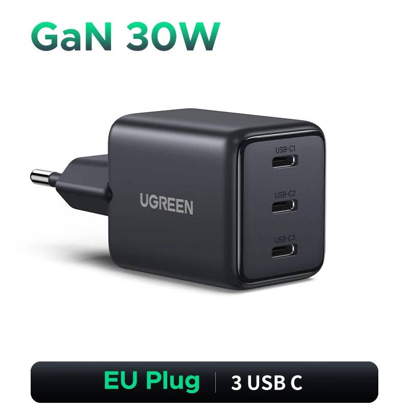 30W GaN Fast Wall Charger with 3 USB-C Ports