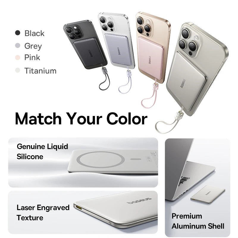 10000mAh Magnetic Wireless Power Bank with Built-in Fast Charge Cable - 6