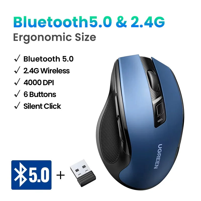 Ergonomic Dual-Mode Bluetooth 5.0 & 2.4G Silent Wireless Mouse - 30