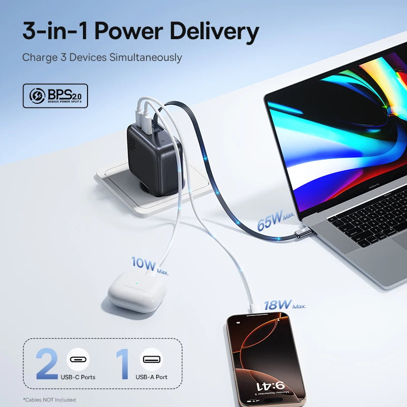 100W GaN Fast Charger with Retractable USB-C Cable - 5
