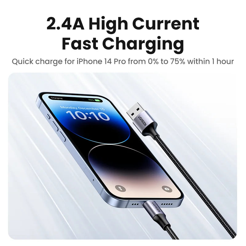 MFi Certified 2.4A Fast Charging USB to Lightning Cable - 2
