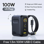 100W GaN Fast Charger with Digital Power Display and Foldable Plug