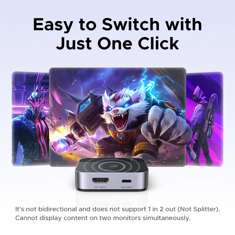 4K 60Hz HDMI and USB-C 2-in-1 Switcher for Dual Device Setup