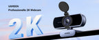 2K HD USB Webcam with Dual Microphones for Video Conferencing