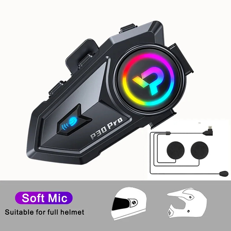Bluetooth 6.0 Motorcycle Helmet Intercom Headset with FM Radio 500m