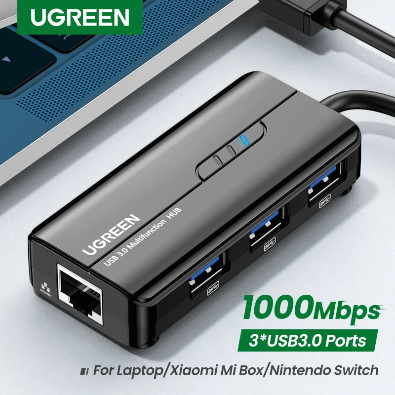 USB 3.0 to Gigabit Ethernet Adapter and 3-Port USB Hub - 1