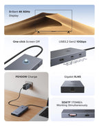 9-in-1 USB-C Hub 4K 60Hz Docking Station with 100W Power Delivery