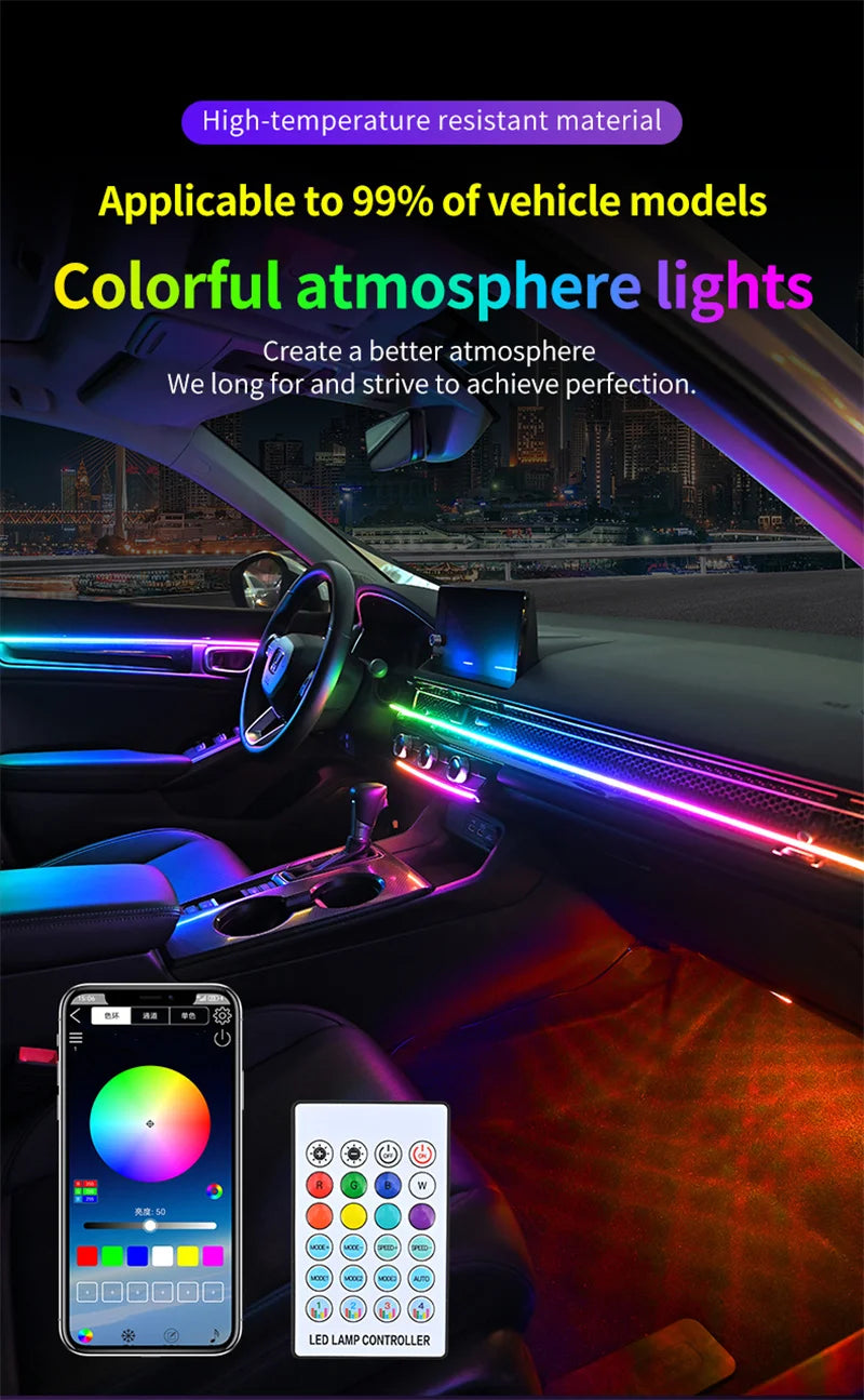 RGB LED Interior Car Ambient Light Strip Kit with App Control