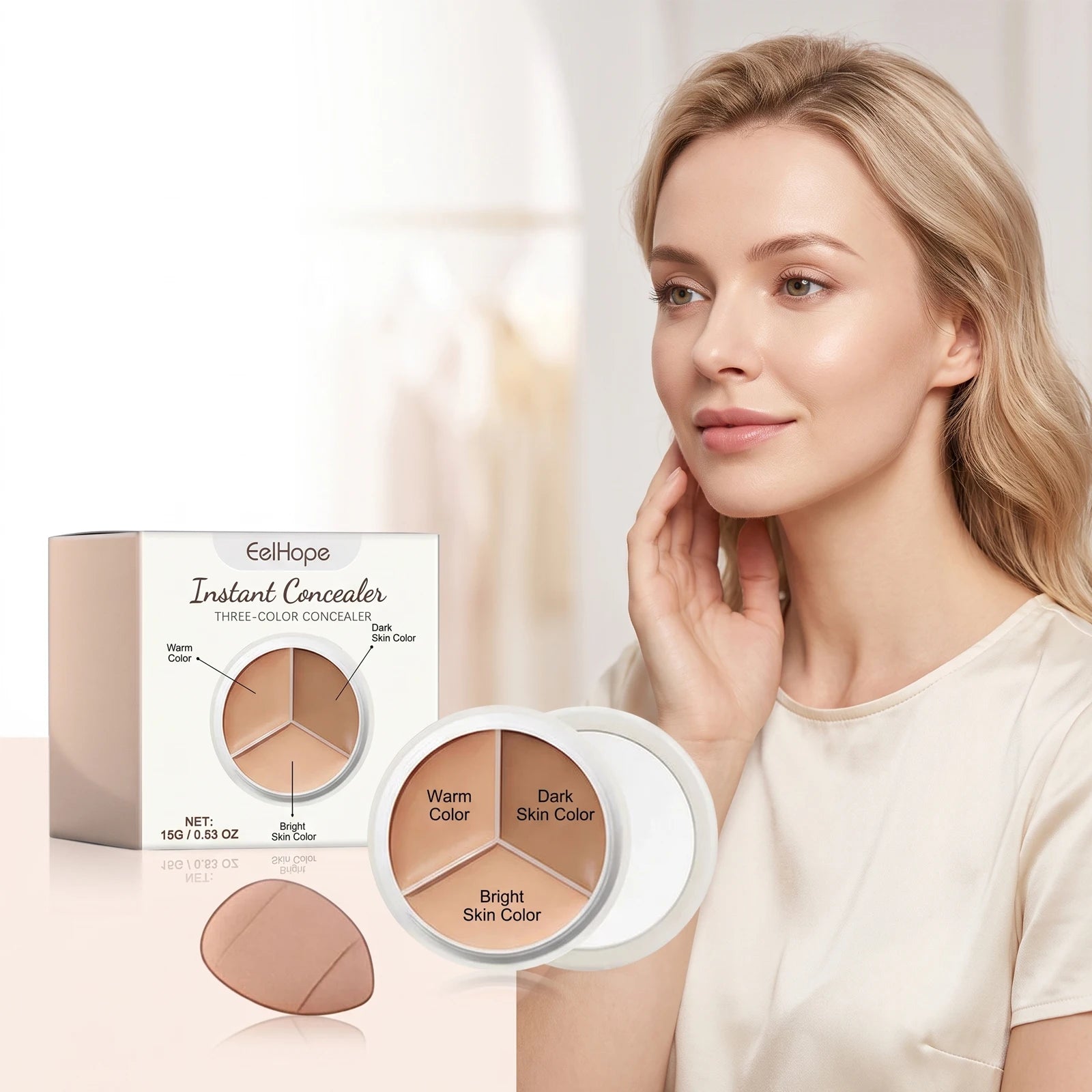 3-Color Cream Concealer Palette for Dark Circles and Blemishes - 2
