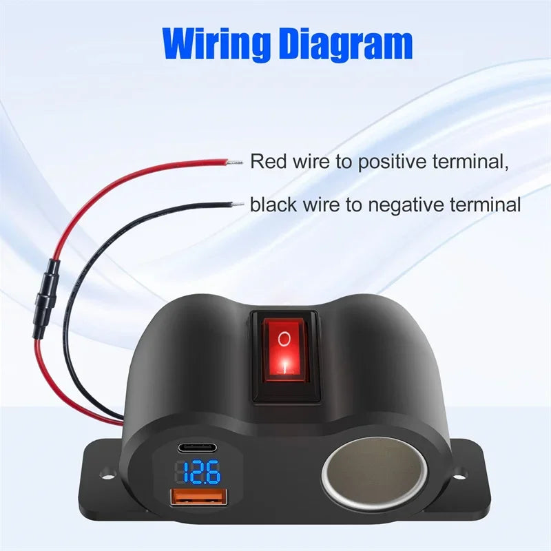 12V 24V Dual USB Fast Charger and Cigarette Lighter Socket Panel