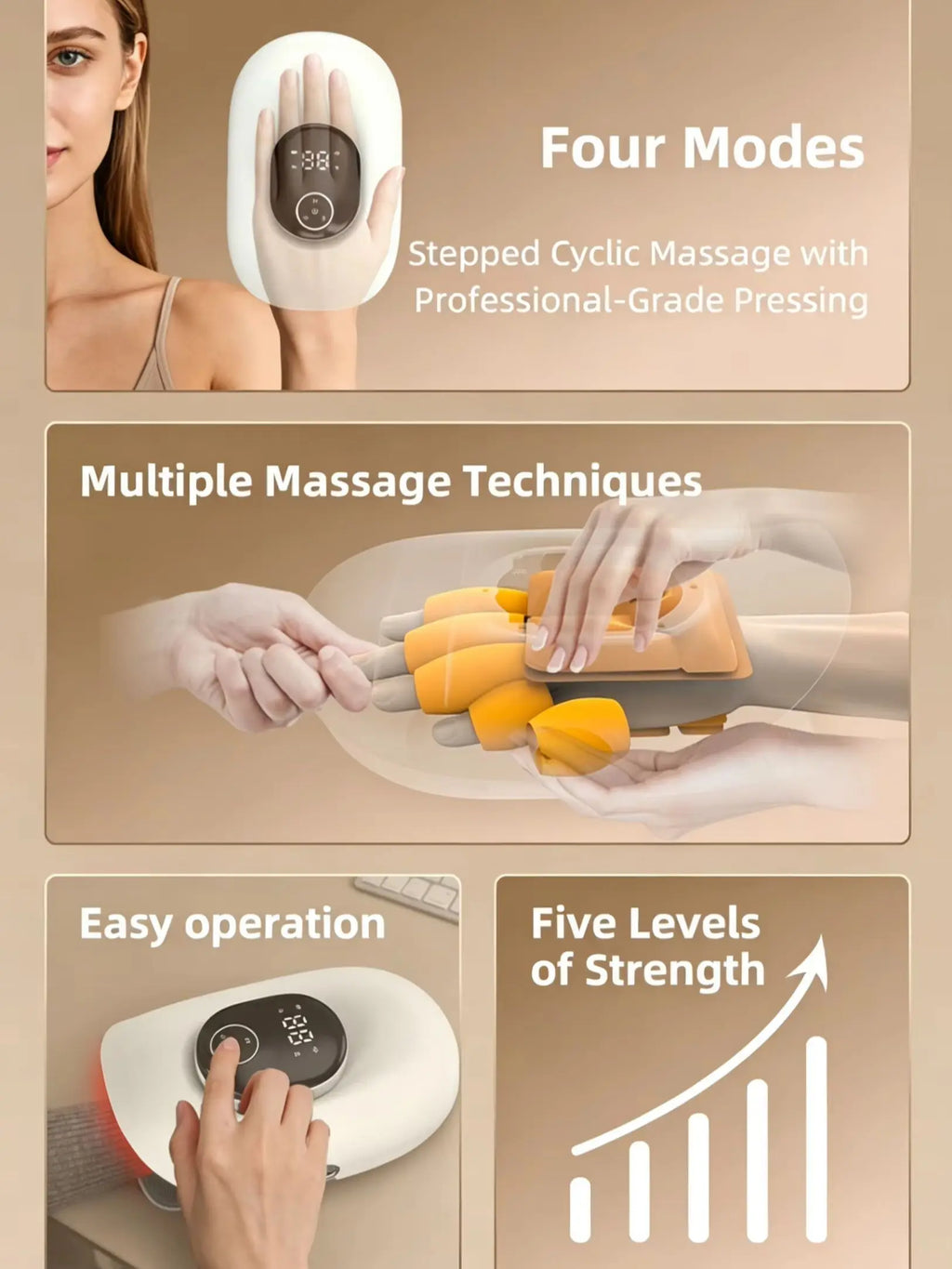 Cordless Hand and Finger Massager with Kneading and Air Compression