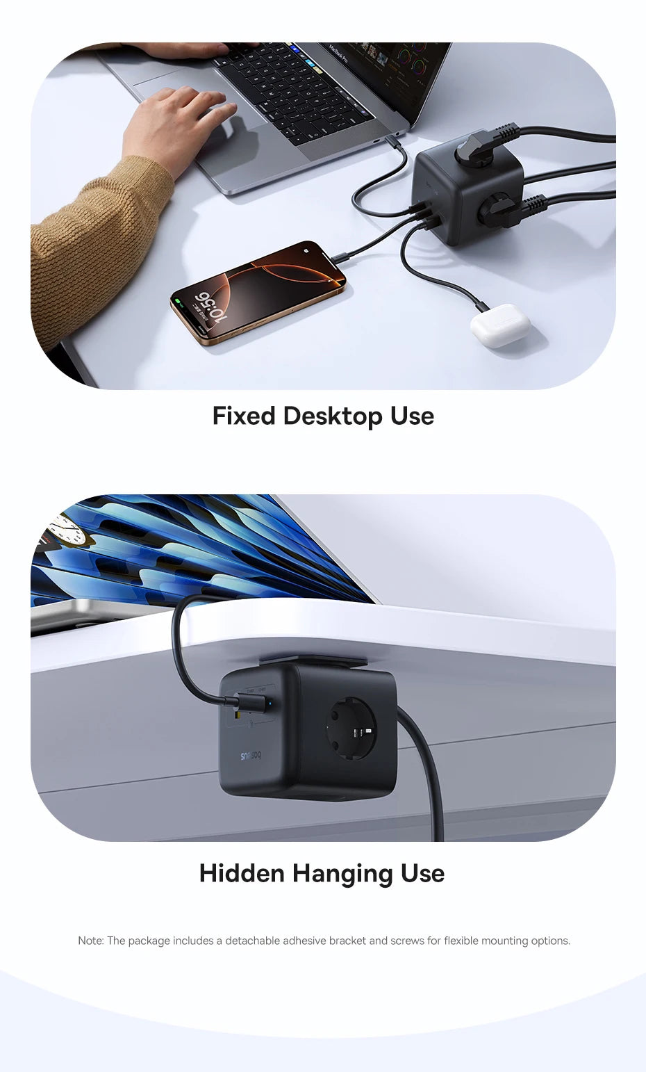 67W GaN Fast Charger Power Strip with 3 AC Outlets and USB Ports