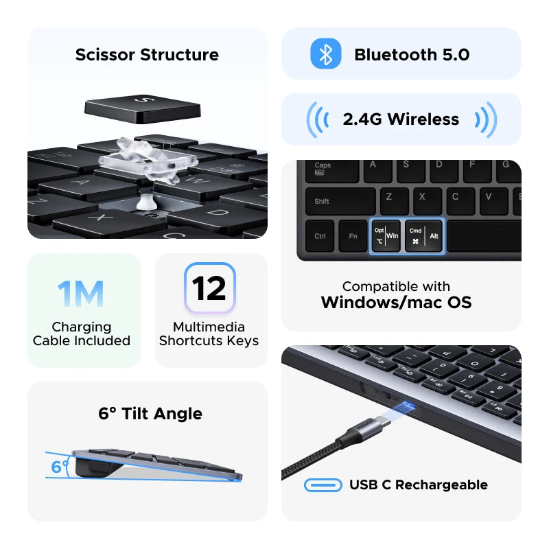 Dual-Mode Bluetooth 5.0 Wireless Keyboard for Laptop and Desktop - 2