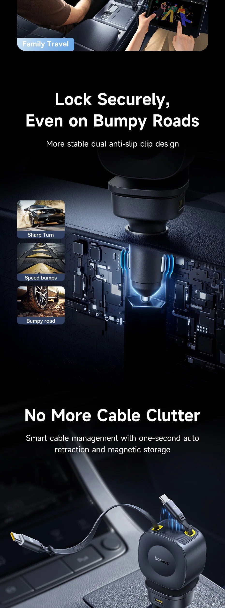 100W Fast Charging 4-Port Retractable Car Charger