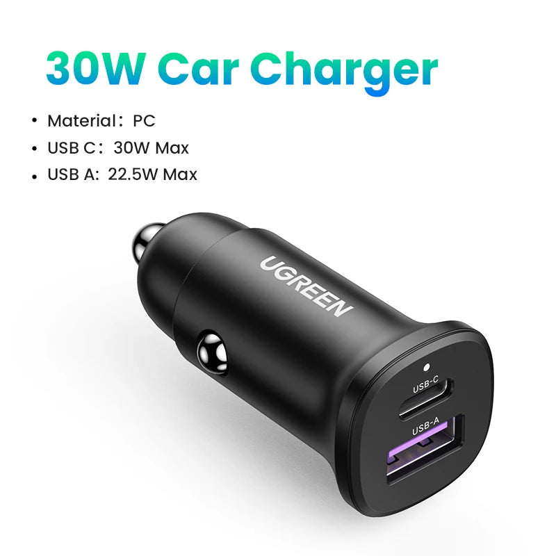 30W Fast USB-C Car Charger with Power Delivery