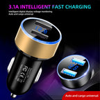 3.1A Dual USB Car Charger with LED Digital Voltage Display 12V 24V