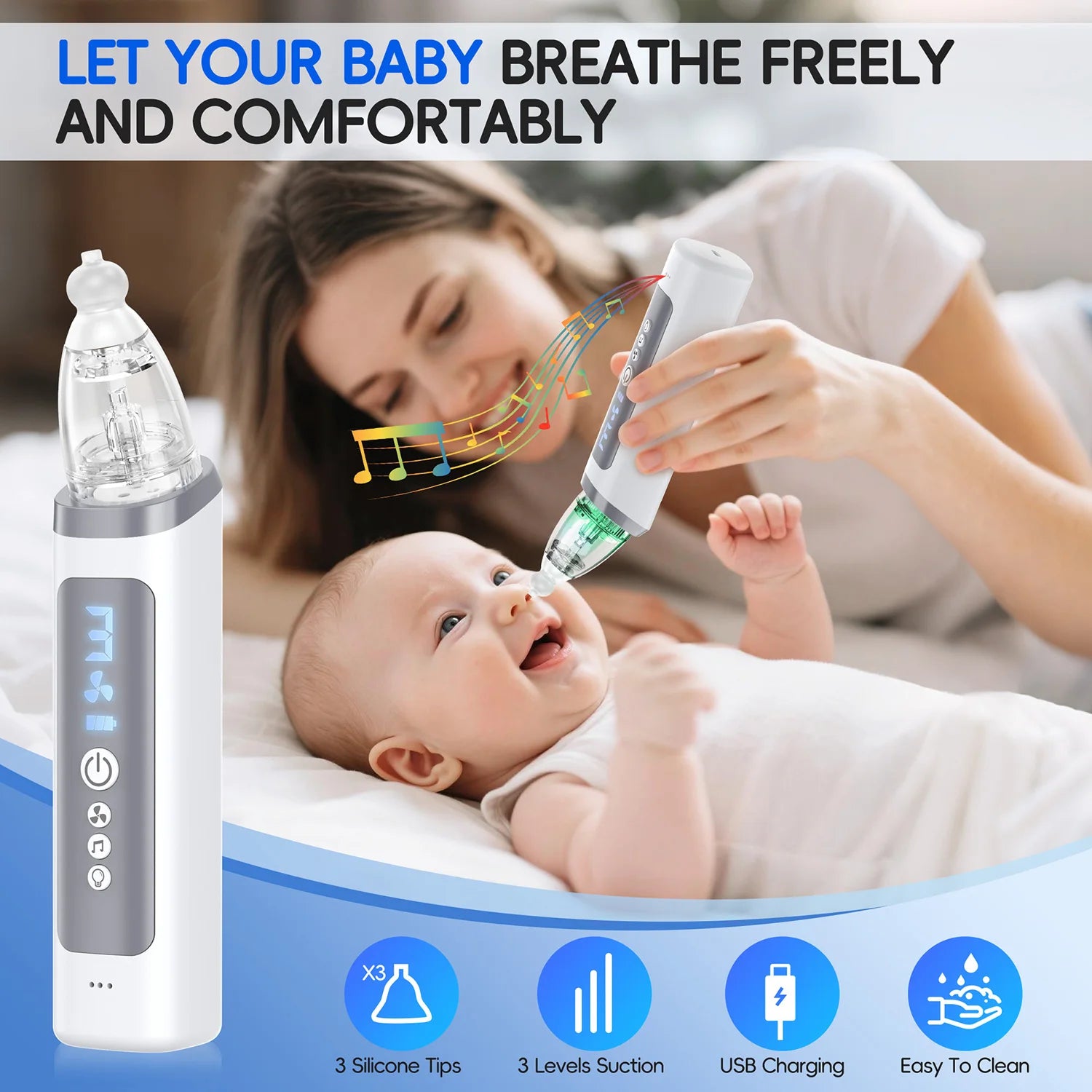 Electric Baby Nasal Aspirator with Music and Adjustable Suction - 7
