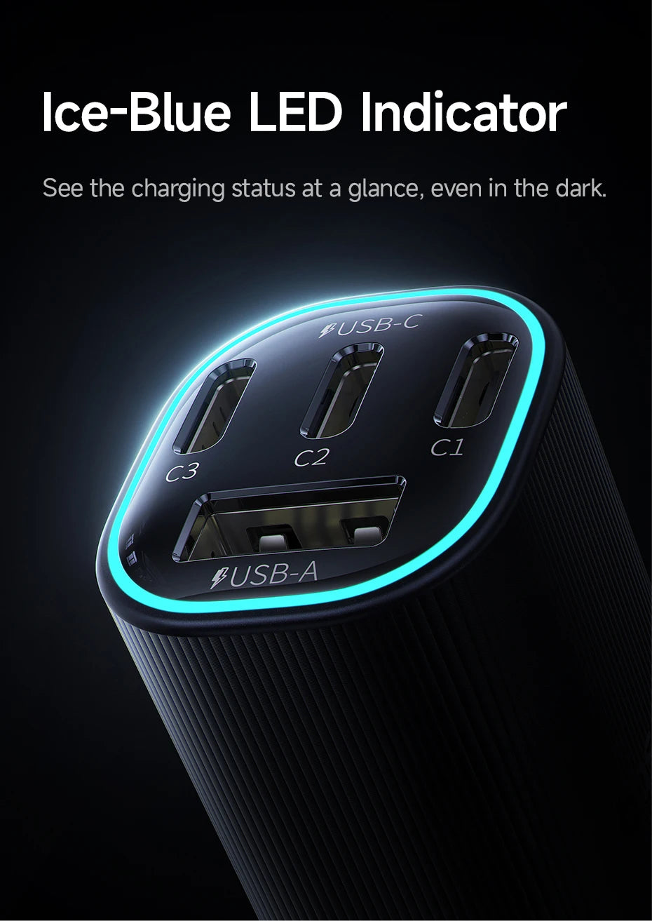 160W Fast Car Charger with Triple USB Ports for Laptops and Phones - 18