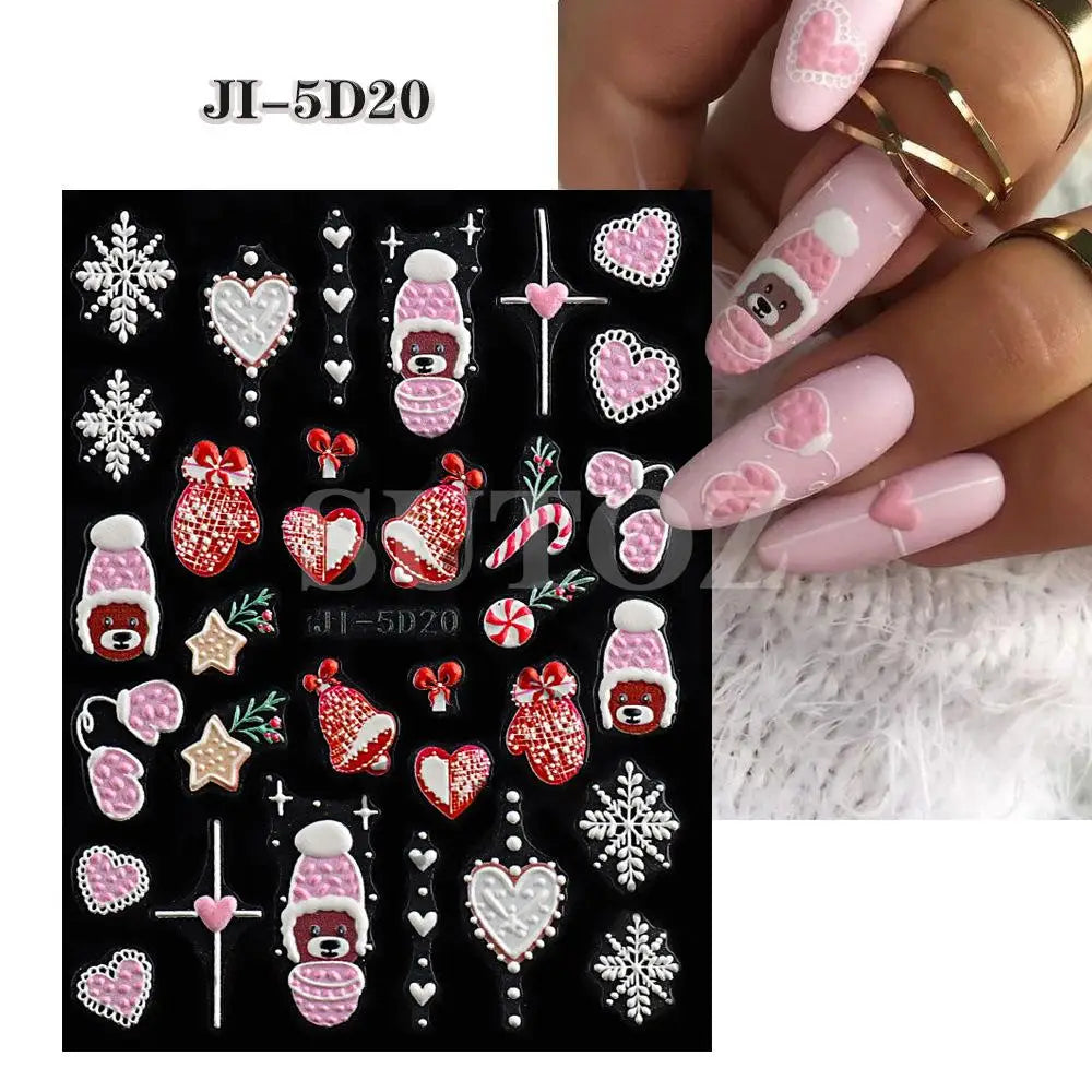 5D Embossed Christmas Nail Art Stickers - 20