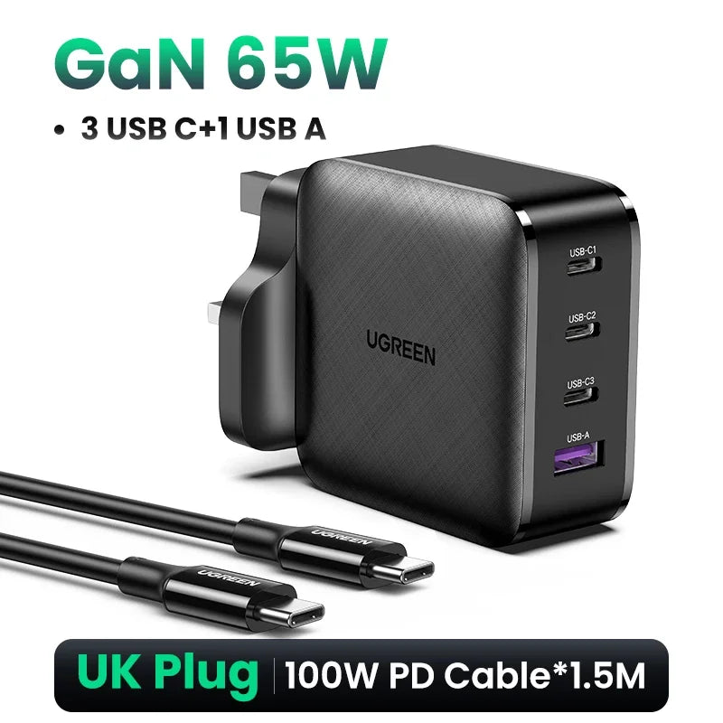100W 4-Port GaN Fast Wall Charger with UK Plug - 26