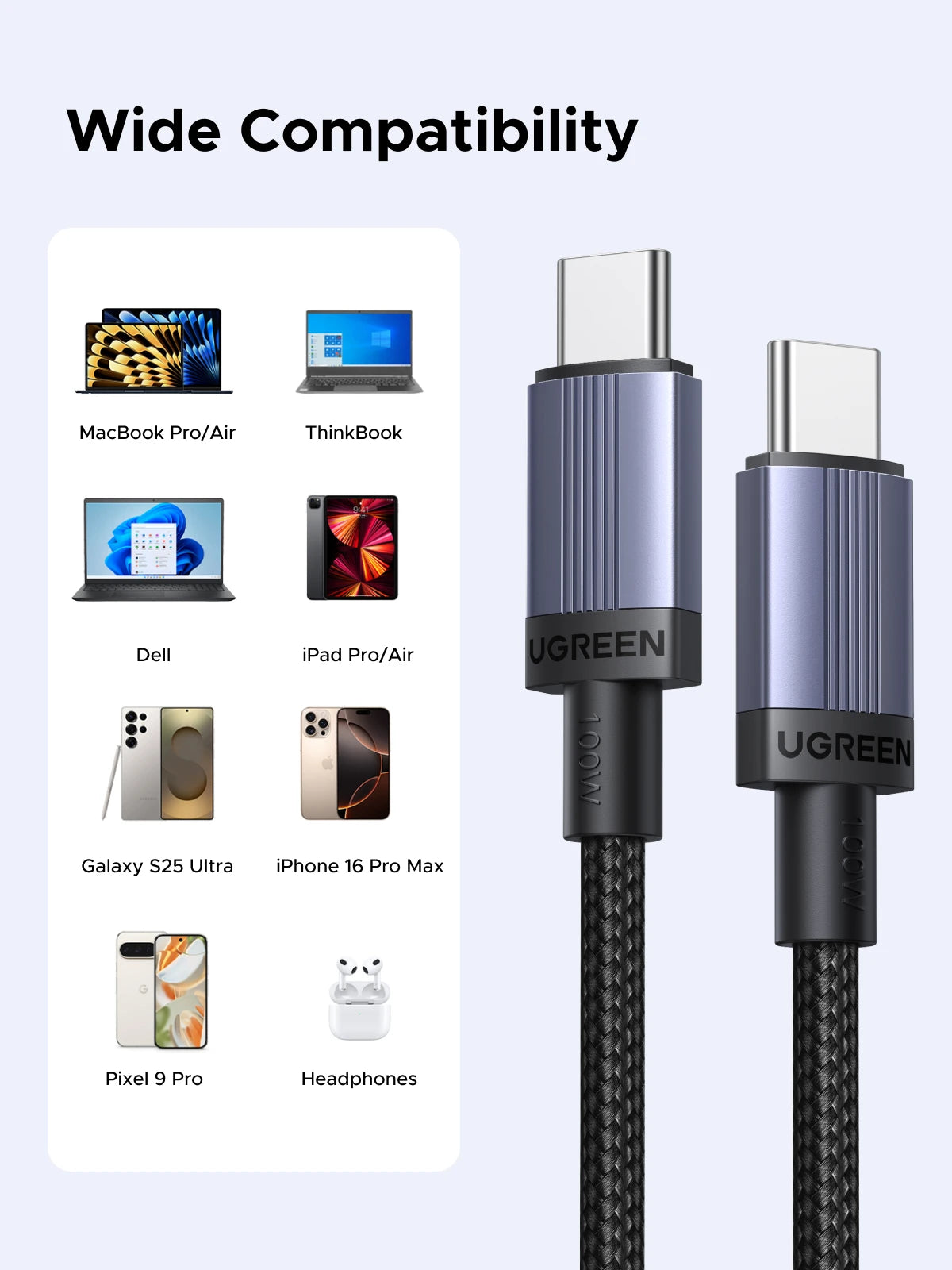 100W USB-C to USB-C Fast Charging Cable for Laptops and Smartphones - 4