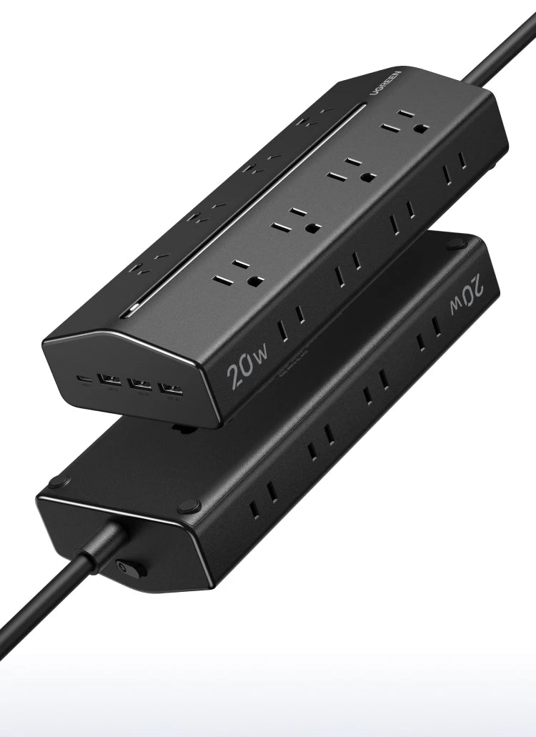 20-in-1 Trapezoidal Power Strip with 20W Fast Charging USB Ports