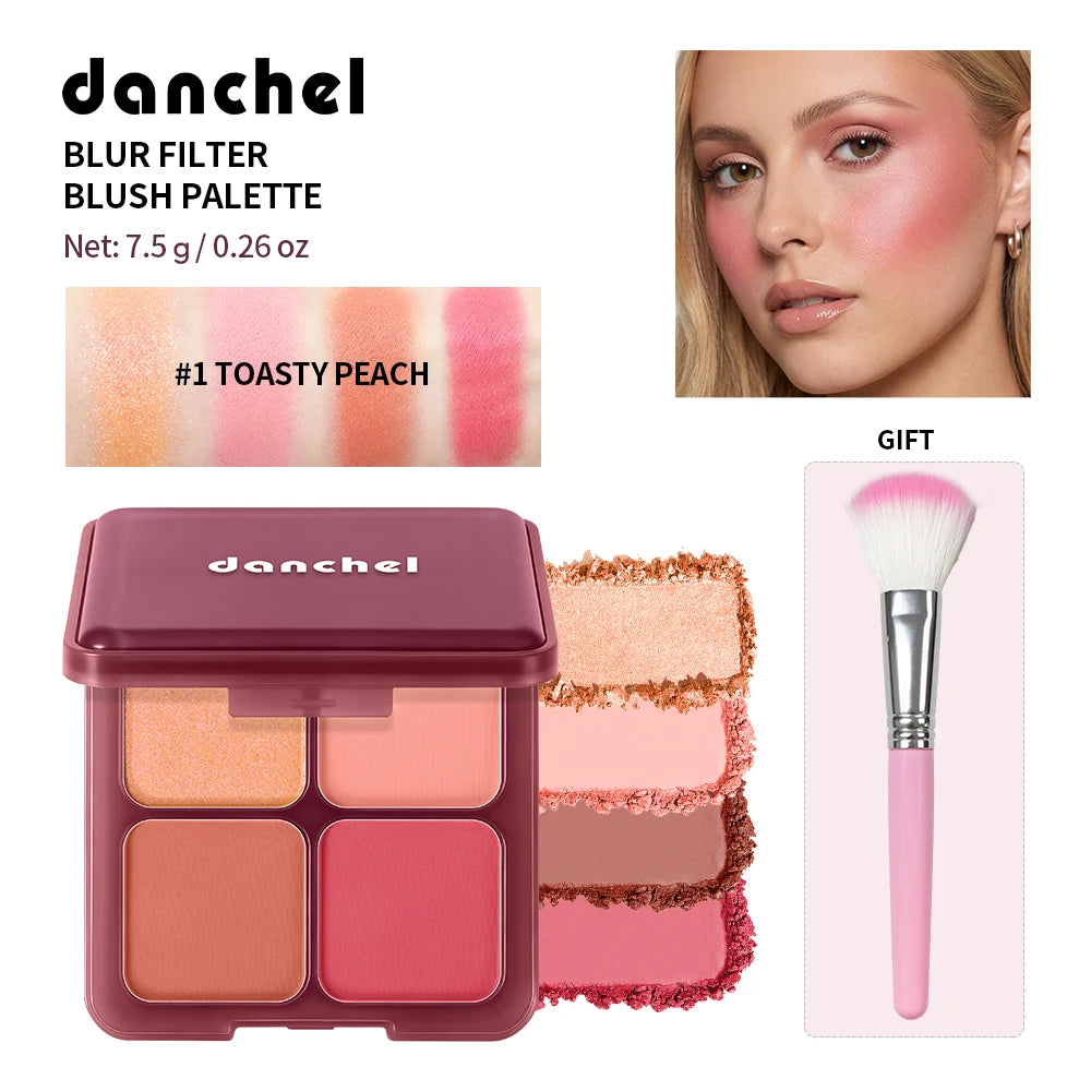 4-Color Matte Blush Palette with Makeup Brush - 20