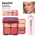 4-Color Matte Blush Palette with Makeup Brush
