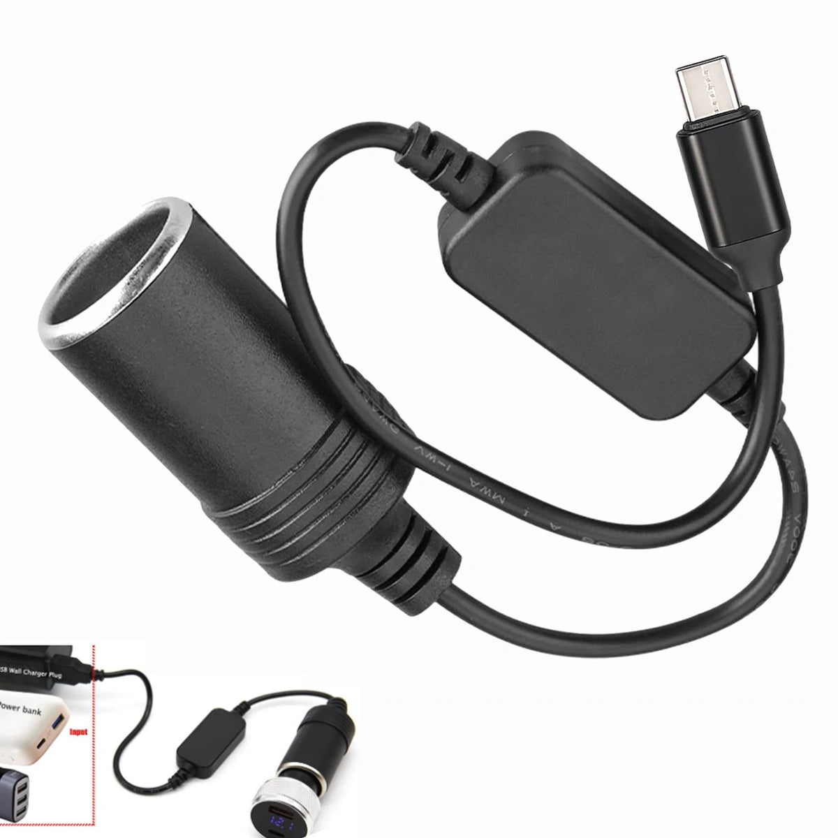 USB-C to 12V Car Cigarette Lighter Socket Power Adapter