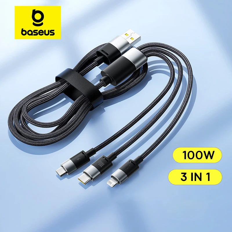 3-in-1 100W Fast Charging Cable for Phone and Laptop