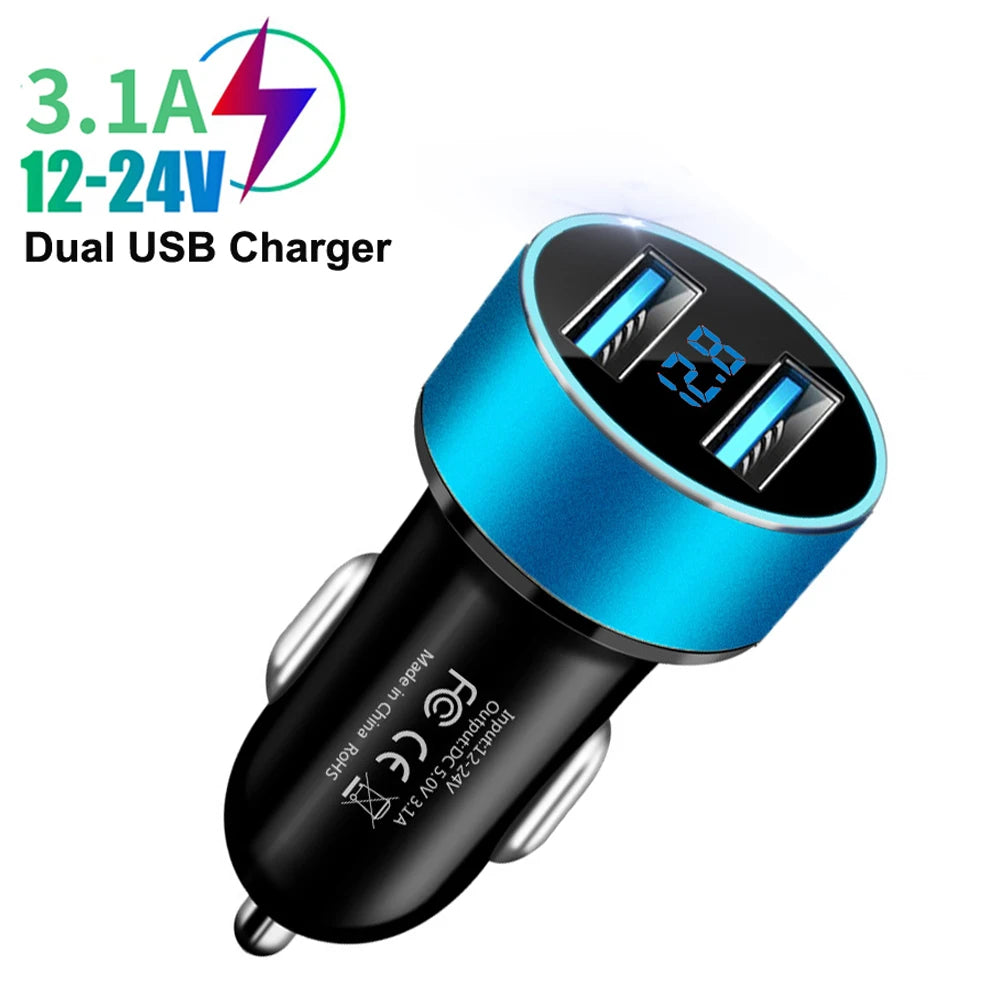 3.1A Dual USB Car Charger with LED Digital Voltage Display 12V 24V
