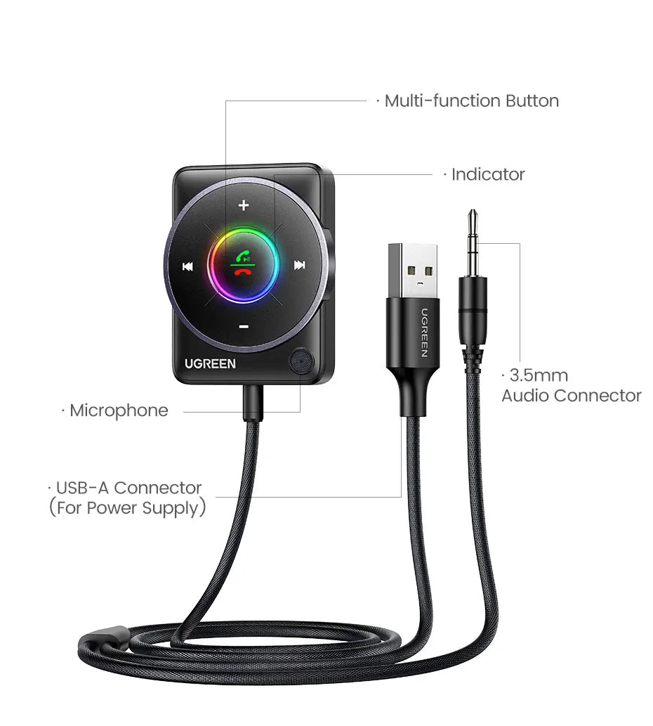 Bluetooth 5.4 Car Aux Receiver with Noise-Cancelling Mic