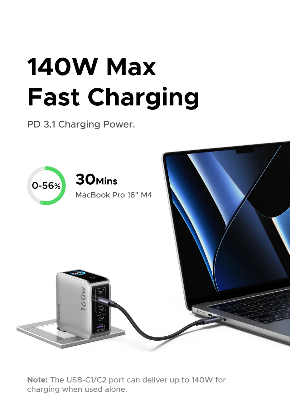 160W GaN Fast Charger with Digital Power Display