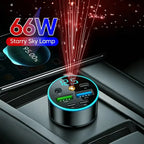 66W 5 Port Car Charger with 3 PD and 2 USB Ports and Starry Sky Lamp