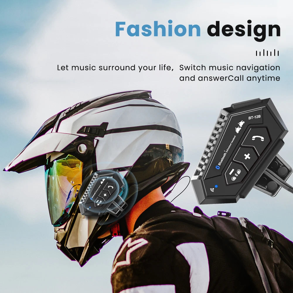 BT-12B Bluetooth 5.0 Motorcycle Helmet Intercom Headset 300M Range