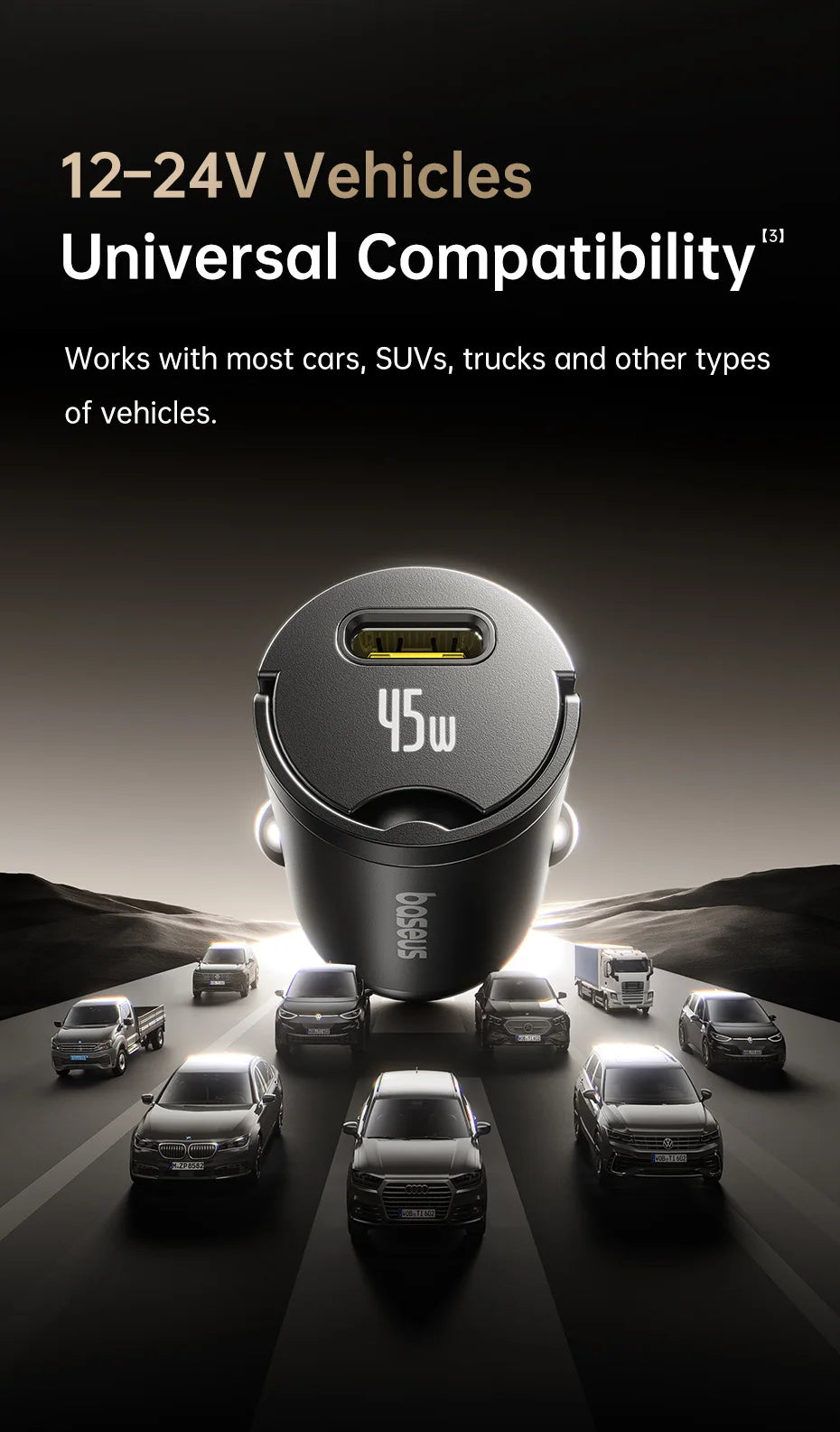 45W USB-C Fast Car Charger for Smartphones and Tablets