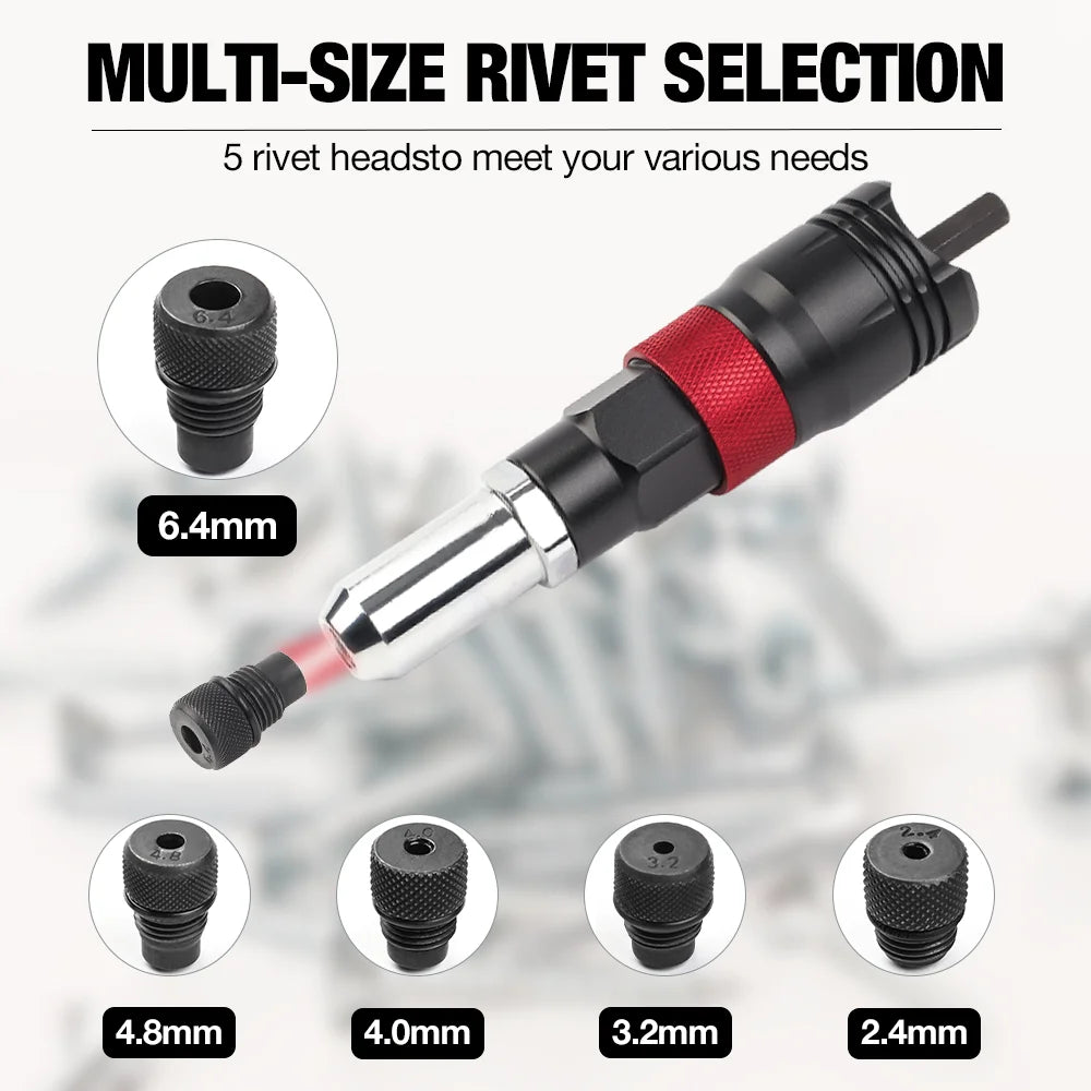 Electric Drill Rivet Gun Adapter for 2.4mm-6.4mm Rivets