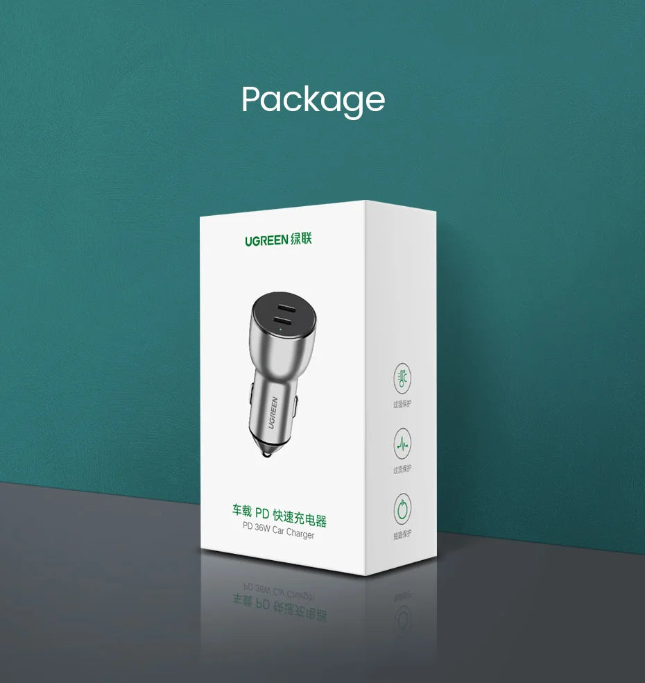 36W Dual Port USB-C PD Fast Car Charger - 19