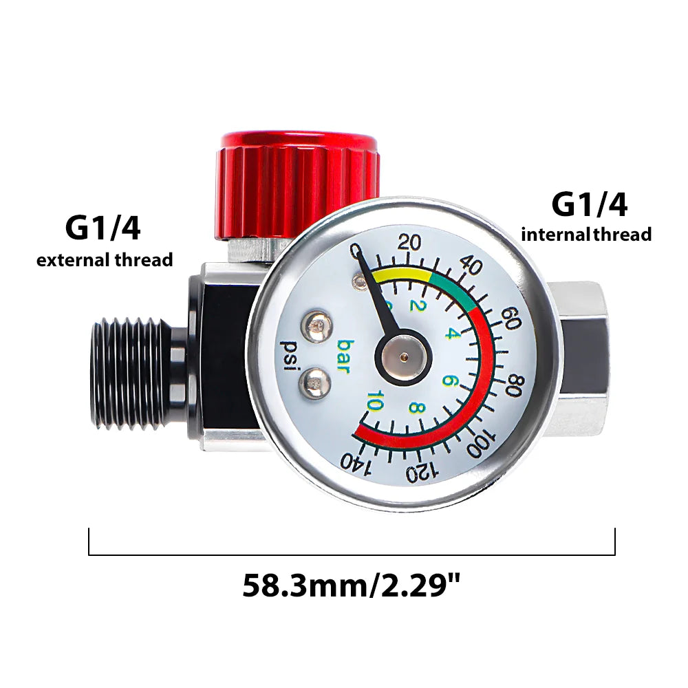 1/4" NPT Air Pressure Regulator with Gauge for Spray Guns