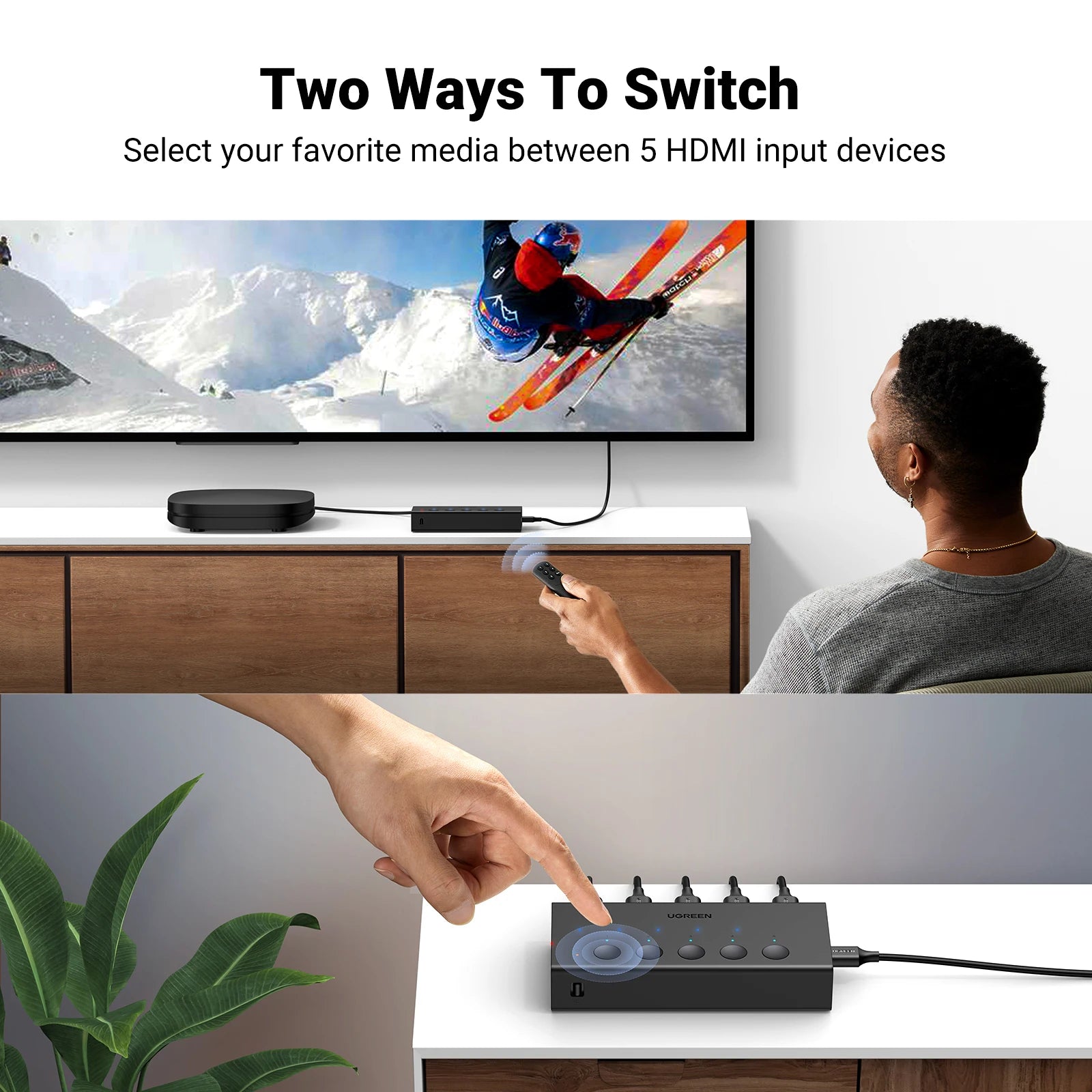 5-Port 4K 60Hz HDMI Switcher with Remote for Gaming Consoles - 5