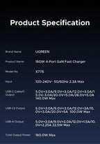160W GaN Fast Charger with Smart Display and Retractable Cable