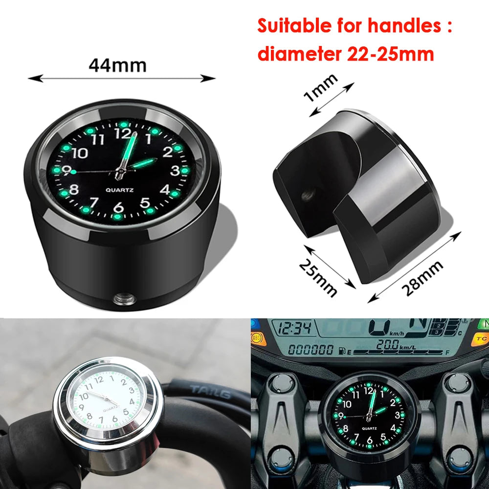 Aluminum Quartz Handlebar Clock for 22mm-25mm Motorcycle Scooter Bike
