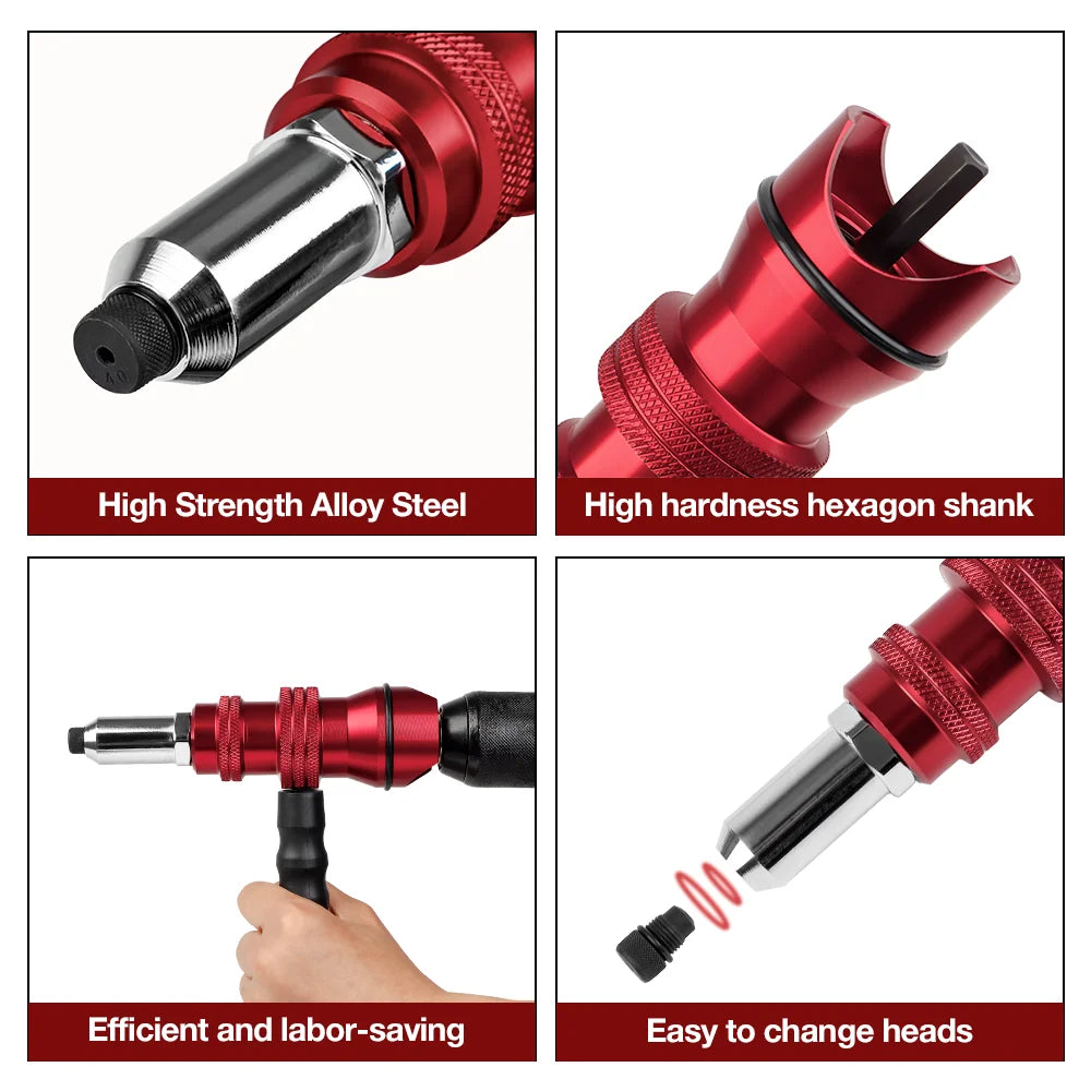 Electric Drill Rivet Gun Attachment for 2.4mm-4.8mm Rivets