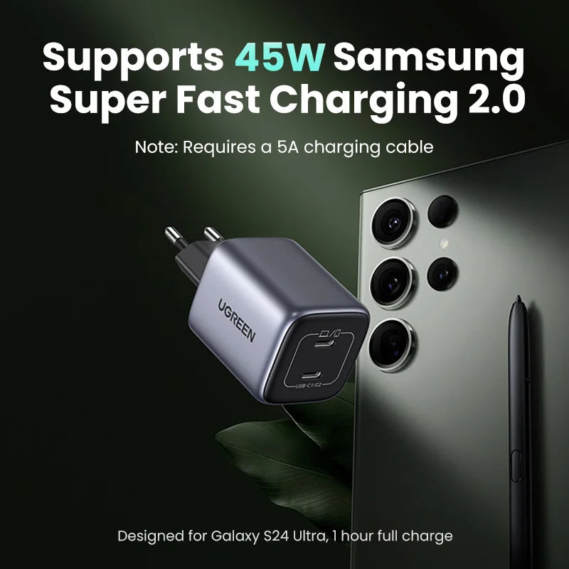 45W Dual USB-C GaN Fast Wall Charger for Smartphones and Tablets - 2