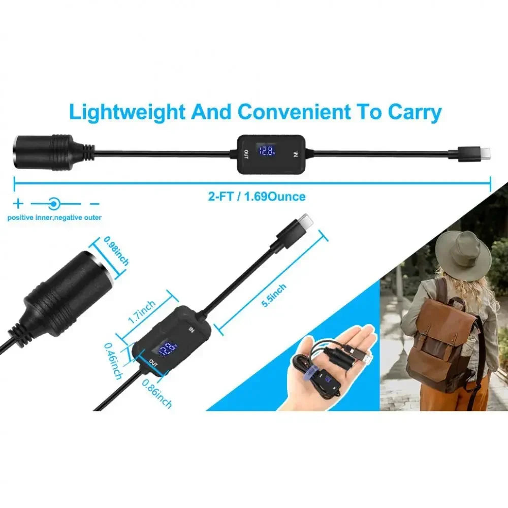 USB to 12V Car Cigarette Lighter Socket Step Up Voltage Converter Cable