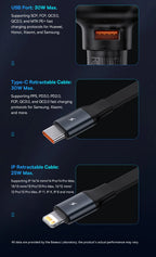 60W Fast Dual Port Car Charger with Retractable Cable