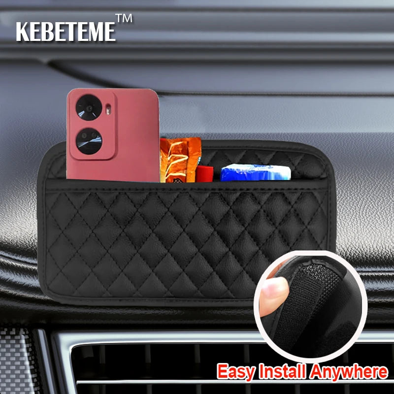 Adhesive PU Leather Car Storage Pocket Organizer for Phone and Keys